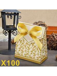 100Pcs Wedding Candy Boxes Gold Party Treat Favour Gift Boxes With Ribbon For Birthdays Food Shower Weddings(Gold) - Gold - View 9