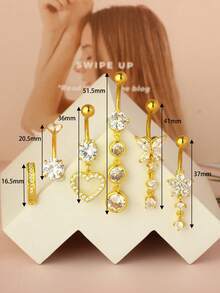 6pcs Dangle Belly Button Rings Piercing Jewelry For Women Stainless Steel Dangling 14g Belly Ring Pack With Heart Navel Piercing Body Jewelry Valentines,Mom,Mother,Mother's Day,Gift