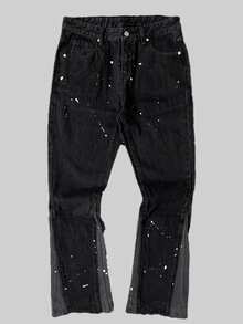 男士宽松休闲牛仔裤，简约时尚做旧牛仔裤，适合所有季节，夏季穿着 - 黑色 - 查看 2