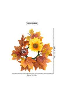 Una corona de vela decorativa de Halloween/Navidad para decorar el centro de la mesa de otoño. Hecha de hojas artificiales, bayas, girasoles y piñas. Presenta un tema otoñal y tiene un estilo rústico natural. Colores: amarillo, naranja, rojo. Forma: circular. Diseño de varias capas.