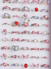 11 Stücke/Los exquisite niedliche rosa Strass-Ringe, Geburtstags-Party-Geschenke für Freunde, Schmuckzubehör für den täglichen Gebrauch