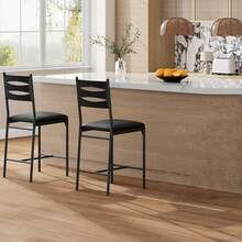 Bar Stools Set Of 2,Wood Faux Leather Upholstered Bar Chair,Armless Counter Height Bar Stools With Back & Footrest & Thick Cushion For Kitchen Island Apartment Dining Living Room Pub - Negro - Ver 8