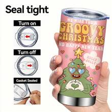 1 cană auto izolată din oțel inoxidabil, de 20 oz, imprimată cu un model de inimă cu brad de Crăciun și un model de litere englezești, decorată cu inimioare și flori, poate fi folosită în mai multe scene, o alegere bună pentru uz personal sau pentru a fi oferită cadou, de Crăciun sau de ziua de naștere.