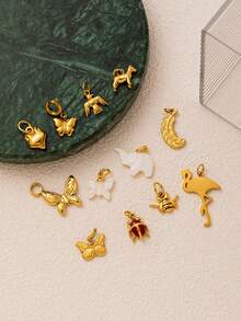 1件时尚精致INS不锈钢酒杯花鱼辣椒蝴蝶脸耳机DIY吊坠，镀18K金，不易氧化，适合情侣自由搭配 - 彩色 - 查看 5