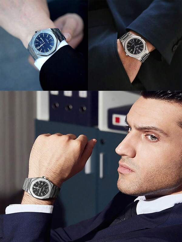 1 Pieza de Reloj de Cuarzo Elegante, Exquisito, con Esfera Pequeña Decorada con Escala de Diamantes Sintéticos, Estilo Minimalista Casual y Elegante, Estilo Royal Oak, Marca Suiza, Resistente al Agua, Correa de Acero, Adecuado para Uso Diario, Temporada de Regreso a Clases, Temporada de Graduación, Acción de Gracias, Pareja, Mejor Regalo