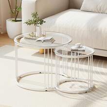 Nesting Coffee Table, 23.6" Round Coffee Table Set Of 2, Glass Nesting Table With Metal Frame, Ceter Tables For Living Room Bedroom Balcony - 白色 - 查看 10