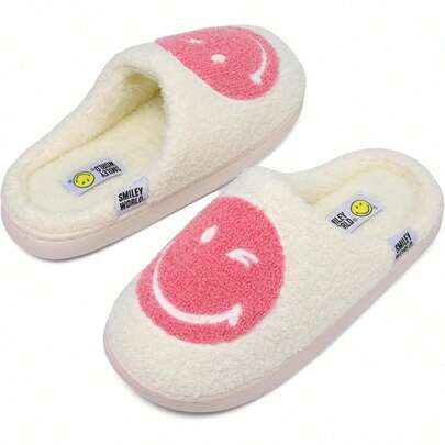 Smiley World SMILEYWORLD Slippers For Women Men Memory Foam Anti-Slip Plush Fluffy Warm Cosy House Shoes Indoor Outdoor White Black