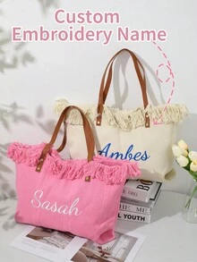 Customized Embroidered Bag, Personalized Canvas Bag For Bachelorette Party - Bridal & Bridesmaid Customized Gift - Bachelorette Party Personalized Tote Bag, Bridal Customized Gift Bag, Bridesmaid Celebration Party Gift Bag, Bachelorette Club Bag, And Personalized Tote Bag For Wedding Weekend - Multicolor - View 1