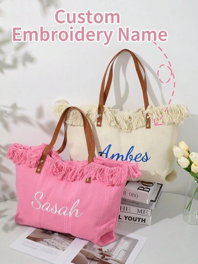 Customized Embroidered Bag, Personalized Canvas Bag For Bachelorette Party - Bridal & Bridesmaid Customized Gift - Bachelorette Party Personalized Tote Bag, Bridal Customized Gift Bag, Bridesmaid Celebration Party Gift Bag, Bachelorette Club Bag, And Personalized Tote Bag For Wedding Weekend