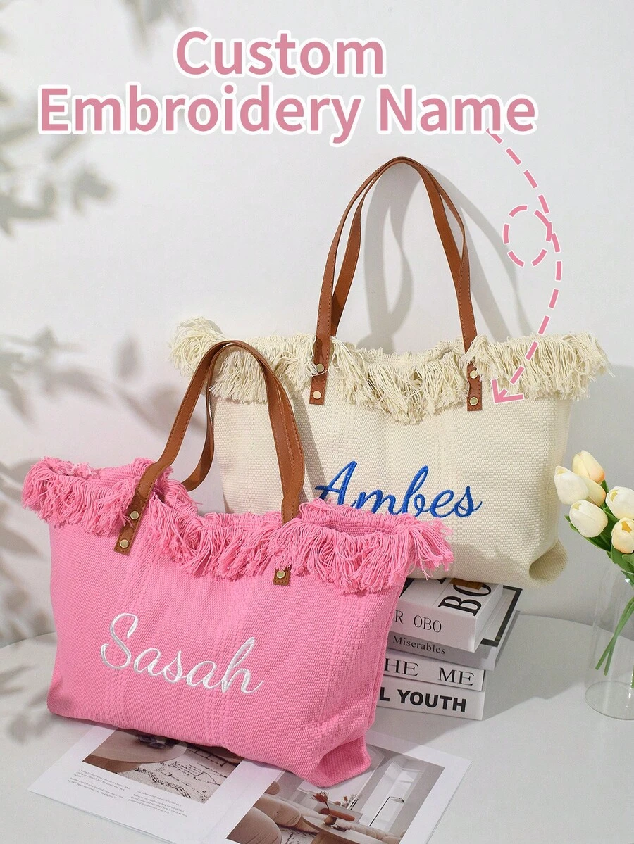 Customized Embroidered Bag, Personalized Canvas Bag For Bachelorette Party - Bridal & Bridesmaid Customized Gift - Bachelorette Party Personalized Tote Bag, Bridal Customized Gift Bag, Bridesmaid Celebration Party Gift Bag, Bachelorette Club Bag, And Personalized Tote Bag For Wedding Weekend - Multicolor - View 1