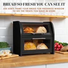 Arise Stylish Bamboo Bread Box For Kitchen Countertop Extra Large 2Shelf Wooden Bread Storage Container With Clear Windows And Air Vents Keep Bread Bagels And Rolls Fresh Self Assembly - 竹黑色 - 查看 2