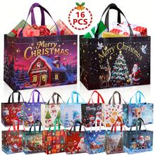 16/8pcs Set Large Christmas Gift Bags With Handles - Extra Large Party Gift Bags (12.8 X 9.84 X 6.99 Inches) - Printed With Santa Claus, Snowman And Christmas Tree Patterns, Reusable - Made Of Durable PP Material, Suitable For Holiday Shopping, Christmas Parties And Gift Giving - Perfect For Birthdays And Various Events, Cheerful Patterns, Sturdy And Durable, With Festive Decoration Effect - Multicolor - View 2