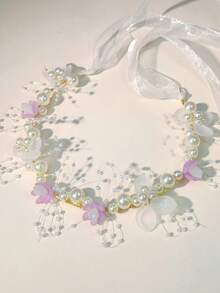 1件花童头饰，韩式公主森林风花冠头饰，适合婚礼、派对、正式仪式发饰，花环头箍仿珍珠发带，甜美欧式婚礼少女头饰 - 彩色 - 查看 17