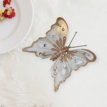6Pcs Butterfly Christmas Tree Decorations Duckbill Clip Design Glittery Sequined Butterflies For Home Decor - Champagne - View 2
