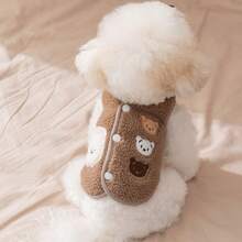 1件/2件装天鹅绒宠物背心+宠物垫套装，小型犬猫秋冬服装，双腿宠物外套，卡通图案宠物背心，适合小型猫狗 - 彩色 - 查看 5