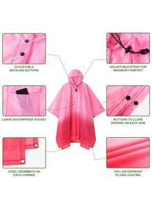 3-In-1 Multifunctional Hooded Rain Poncho For Adults With Neckline Buttons, Portable Raincoat With Pockets, Lightweight Rain Jacket For Women And Men Outdoor Activities