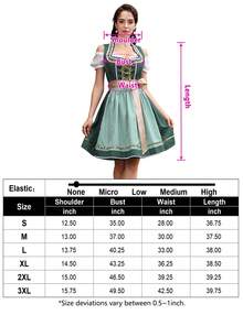 GoyRrbay Women's Oktoberfest Dress 3 Pieces Dirndl Dress Costumes For Bavarian Carnival Halloween - Dark Green - View 5