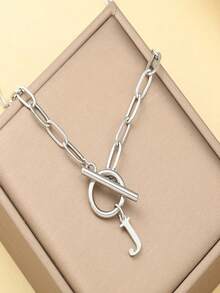 1 Piece Of Punk-Style Silver Stainless Steel Clasp Letter Pendant Necklace, With A Paper Clip Chain Design. Suitable For Both Men And Women To Wear.