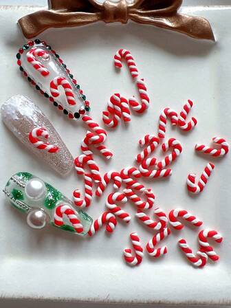 30 piezas de decoraciones de arcilla polimérica de bastón de caramelo navideño para arte de uñas 3D