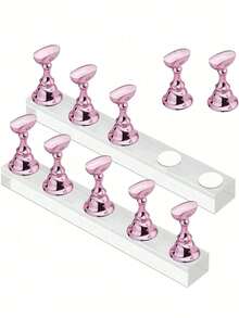 Y2K 1 Set Pink Nail Polish Display Rack, Magnetic Nail Art Practice Holder, Acrylic Nail Art Supplies Kit For Beginners, Nail Salon Equipment And Decor For Nail Art Display And Practice