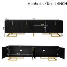 TV Cabinet, Base With Structured Doors, TV Cabinet, Golden Handle And Golden Legs - Black + Particle Board - View 6