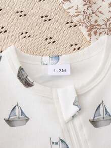 Baby Boy Sailing Print Zip-Up Jumpsuit, Spring/Autumn - White - View 3
