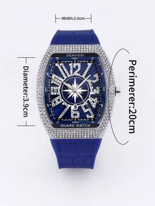 1 件男士奢华星空桶形手表，配硅胶表带 - 藏蓝色 - 查看 5