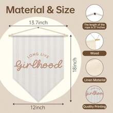 Girls Room Decor Long Live Girlhood Canvas Wall Art Nursery Bedroom Decor For Baby Girls Boho Pennant Flag Banner Toddler Poster Hanger Frame - Beige02 - View 5