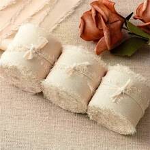 3 Rolls One Pack,  Cream Chiffon Roll Ribbon Gift Binding Ribbon Gift Wrappping Ribbon, Wedding Decor Supplies, Party Decor Supplies,Suitable For Rustic Wedding Invitations, Bows, Garlands, DIY Crafts, Christmas Decorations, DIY Home Decor, Wedding Parties And Gift Wrapping - Beige - View 1
