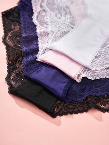 APRSEA 4Pcs Women's Sexy Lace-Panel Fashionable Minimalist Comfortable Women's Thong Panties - Multicolor - View 3