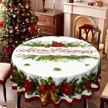 Toalha de mesa com estampa de poinsétia vermelha, estilo vintage, decoração sazonal para cozinha e mesa de jantar no inverno, disponível em tamanhos redondos e retangulares, feita de poliéster, adequada para decoração de casa, cozinha e festas de fim de ano no Natal. - Multicolorido - Ver 8