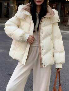 冬季女式连帽羽绒服 优雅休闲纯色时尚派对生日拉链连帽羽绒夹克 加厚派克大衣 韩版时尚加厚冬装女式羽绒服 商务休闲女式街头服饰