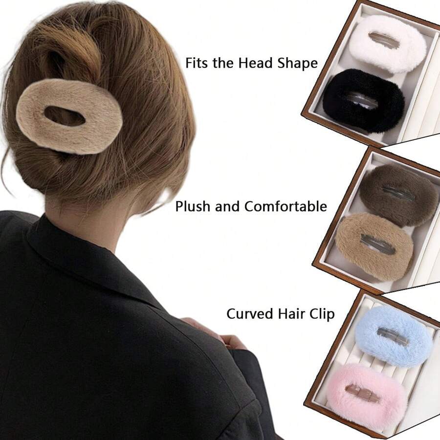 3pcs/6pcs Autumn/Winter Plush Flat & Round Hair Clips Set For Women, Daily Hairstyle Clips With Teeth, Non-Slip Duck Clip, Bendable Arc Design, Vintage Sweet Simple Niche Hair Accessories