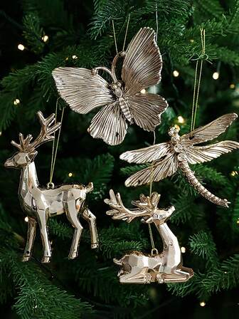 1pc Gold Christmas Decoration, Christmas Tree Ornament, Snowflake, Reindeer, Christmas Tree Accessories, Holiday Party Decor, Suitable For Wedding, Party, Bar, Family Gathering, Gift For Friends