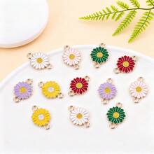 10 件/套双孔锌合金向日葵形吊坠，DIY 珠宝制作配件，项链、手链连接器