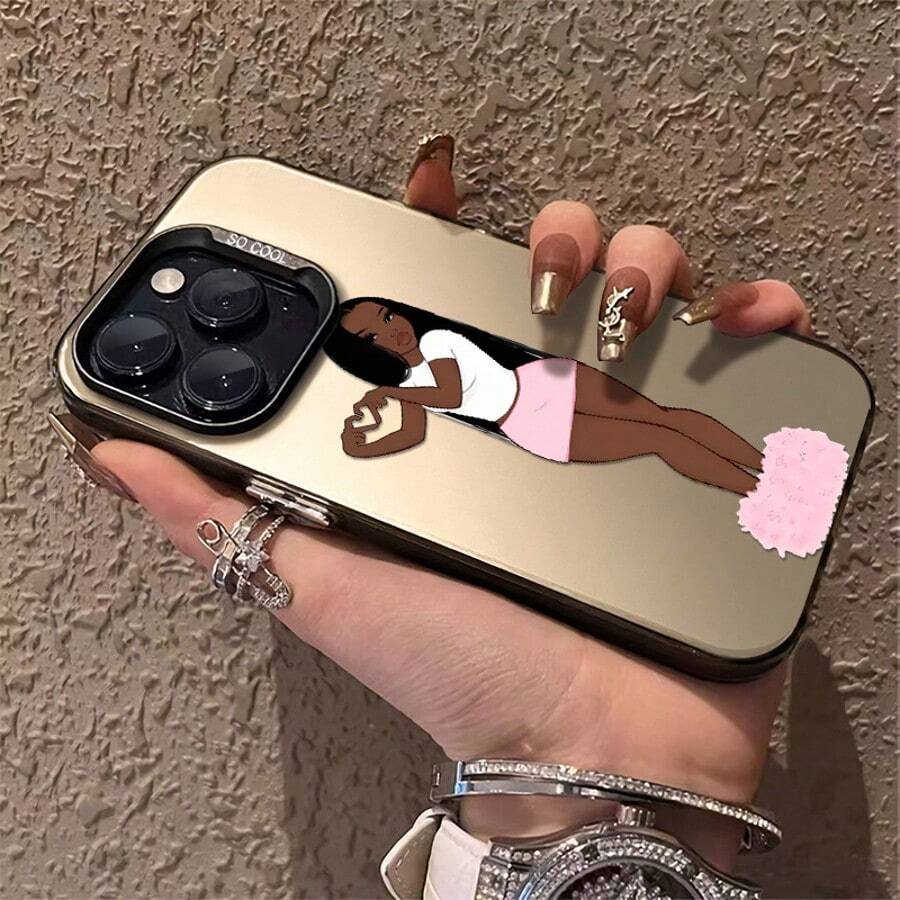 1pc More Than A Caring Girl With Dark Skin Compatible For Phone17/16/15/14/13/12/11/8/ 7ProMax/Pro/Plus/Xs Max/XS/X,For Compatible With Colored Simple Fall Prevention Anti-Shock, Anti-Slip, Anti Drop, Camera Lens Protection, Silicone Anti Wear Phone Case - 黑色 - 查看 1