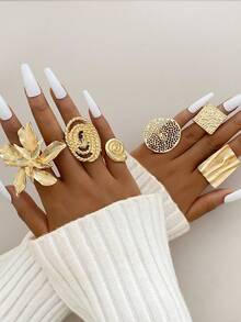 1pc Metal Material Faux Pearl Exaggerated Geometric Hollow Single Ring Ladies Daily Casual Wear