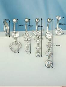 6pcs Dangle Belly Button Rings Piercing Jewelry For Women Stainless Steel Dangling 14g Belly Ring Pack With Heart Navel Piercing Body Jewelry Valentines,Mom,Mother,Mother's Day,Gift