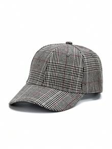 1 pieza Gorra de béisbol decorativa de poliéster con protección UV, estilo bohemio casual a cuadros y con letras, para mujer, de moda minimalista versátil para el otoño/invierno con visera curva ajustada, unisex - gorra de béisbol - Ver 1