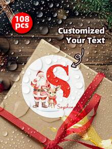 1~108 etiquetas personalizadas - Pegatinas personalizables, pegatinas navideñas personalizadas, pegatinas de cartas de Papá Noel, etiquetas de regalo navideñas y pegatinas para bolsas de aperitivos pequeñas con texto personalizado, perfectas para envolver regalos navideños, decoraciones navideñas, pegatinas para sobres navideños y envasado de dulces y aperitivos. Personalizadas, coloridas, multiusos, para el Día del Padre, para graduaciones, para bodas, para inauguraciones de casa, Navidad