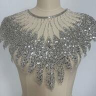 1개 자수 레이스 메쉬 앞면 스팽글 비즈 장식 아플리케, 다양한 색상 옵션, DIY 의류 액세서리