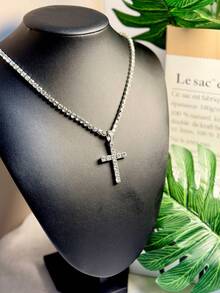 1pc Fashionable Luxury Sparkling Rhinestone Tennis Necklace, Unisex, Christmas & New Year Gift