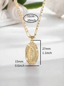 1 chiếc vòng cổ trang sức Đức Mẹ Đồng Trinh sang trọng cổ điển dành cho cả nam và nữ, dây chuyền tinh tế + mặt dây chuyền Đức Mẹ Đồng Trinh khảm Zirconia hình bầu dục, thể hiện sự thanh lịch cổ điển, phù hợp cho các dịp tôn giáo, trang phục cổ điển, v.v. - Vàng - Xem 5