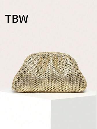 Ladies' Handbag Woven Bag Solid Color Large Capacity Classic Retro Clip Bag For Vacation Trips.