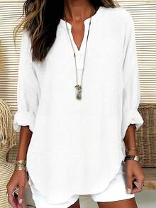 Plus Size T Shirts 2025 Women New Long Sleeve V Neck Oversized Lazy Style Solid Color Peplum Hem Tee Tops Casual Spring Summer