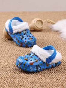 1 Pair Halloween Ghost Print Boys Comfortable Fashion Versatile Thermal Lined Warm Clogs - Royal Blue - View 5
