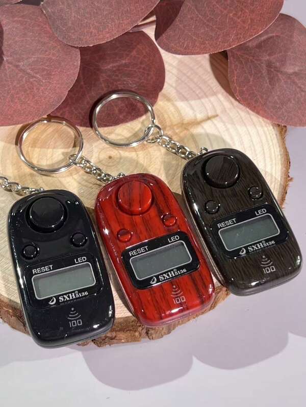 Contador de llavero de grano de madera portátil, contador de llavero electrónico multicolor, contador de llavero de grano de madera creativo, contador compacto y práctico, opción de regalo creativa y práctica