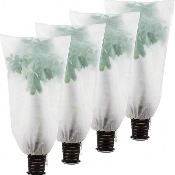 4pcs White Winter Plant Covers - Warm Plant Protection Bags, Frost Cloth Blanket To Protect Fruit Trees, Potted Plants From Freezing And Animal Damage, Plant Frost Protection Covers