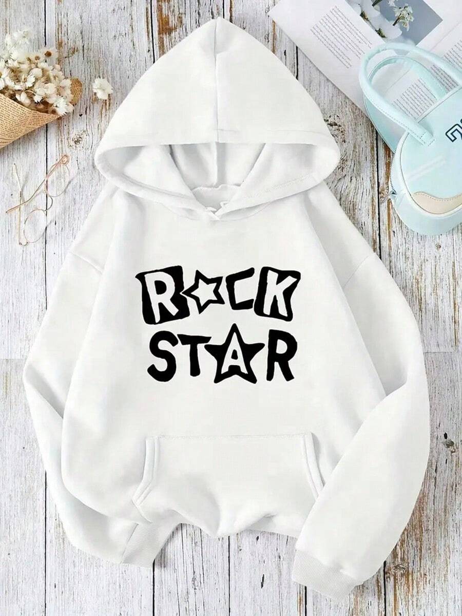 MEN'S Rock Star Graphic Hoodie - Casual Pullover With Pockets, Soft Polyester, Long Sleeve, Slightly Stretchy, Perfect For Fall-Winter Beach Outings And Casual Attire,Fall Hoodies,Men's Fall Clothes,Street Wear,Halloween,Mens Hoodies,Y2k Clothes,Jesus Hoodie,Thanksgiving Day,Nightmare Before Christmas,Christmas - 白色 - 查看 1