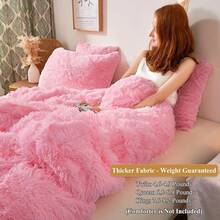 Plush Shaggy Duvet Cover Set, Ultra Soft Fluffy Bedding Sets 3 Pieces (1 Fuzzy Comforter Cover + 2 Pillow Cases), Zipper Close (, Pink), Luxury Bedding - 粉色 - 查看 3